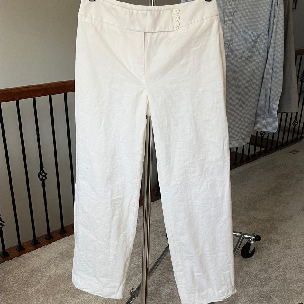 LOFT Cream Button-Accent Trousers
